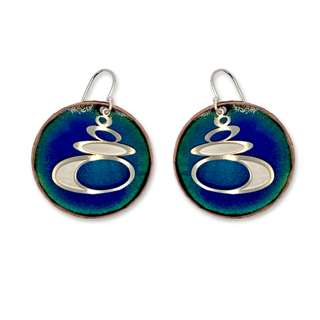 Pebble Earrings with Blue Enamel