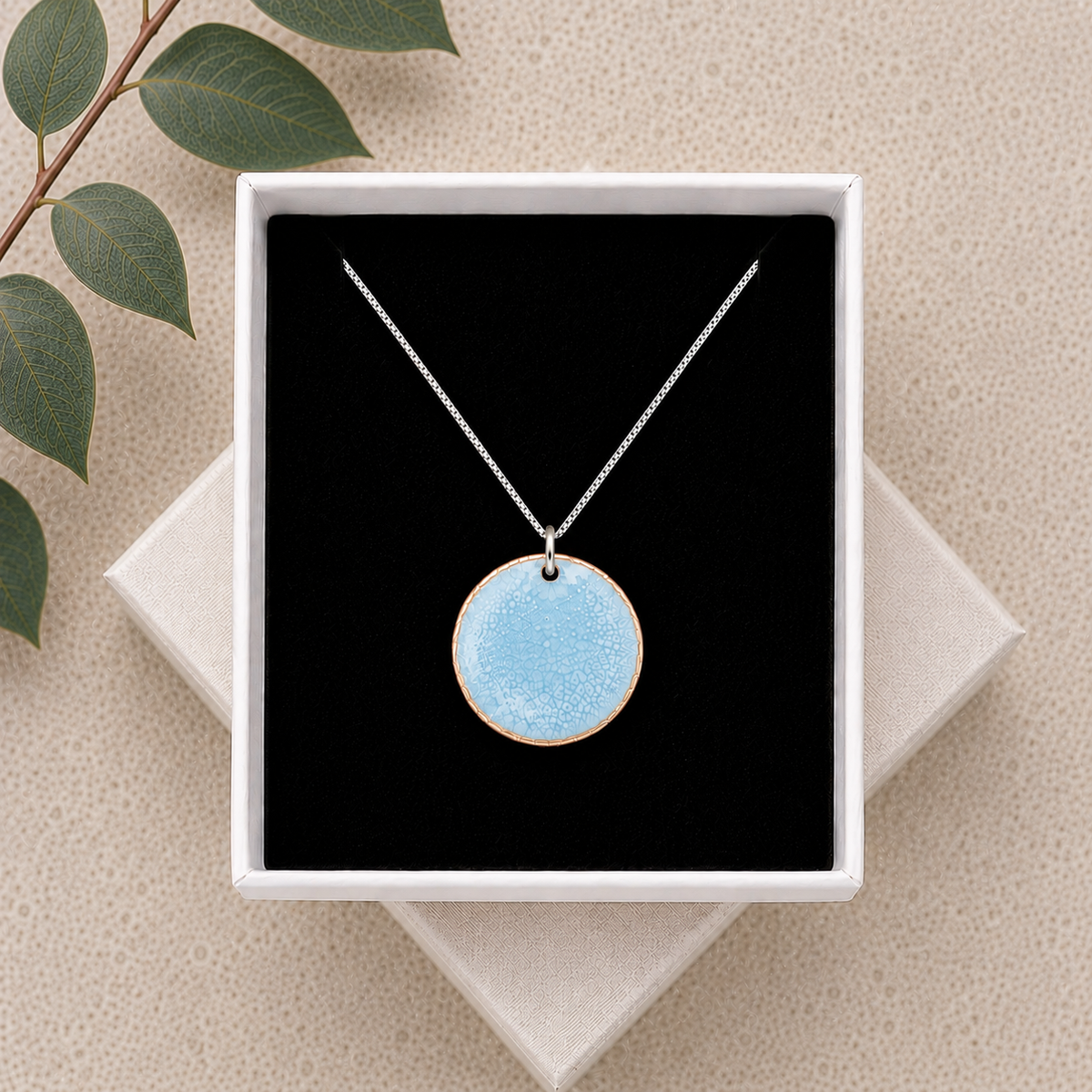 Enamel necklace Blue Grey