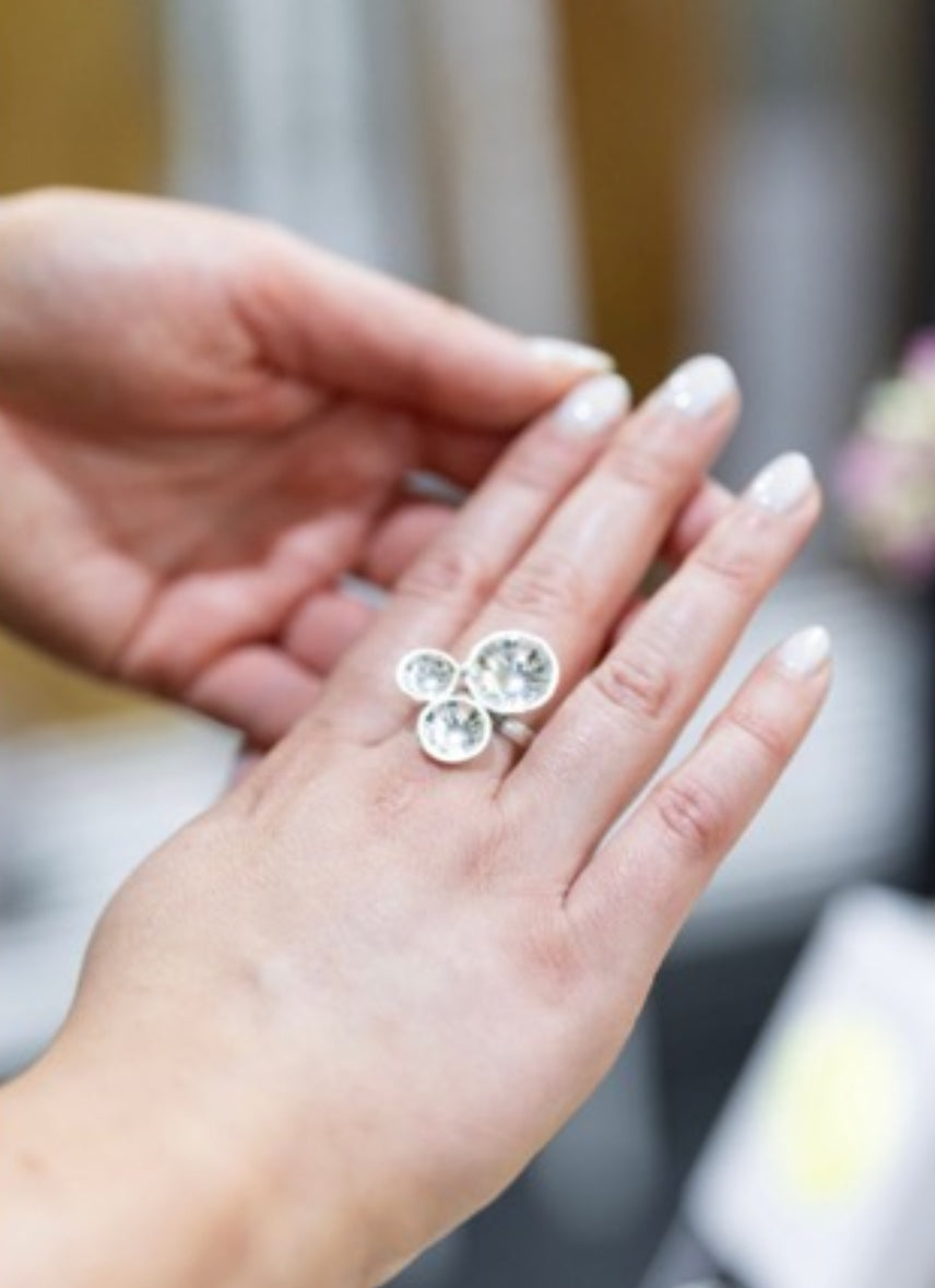 Silver pools of light ring sterling silver statement ring. Reflects light, easy to wear