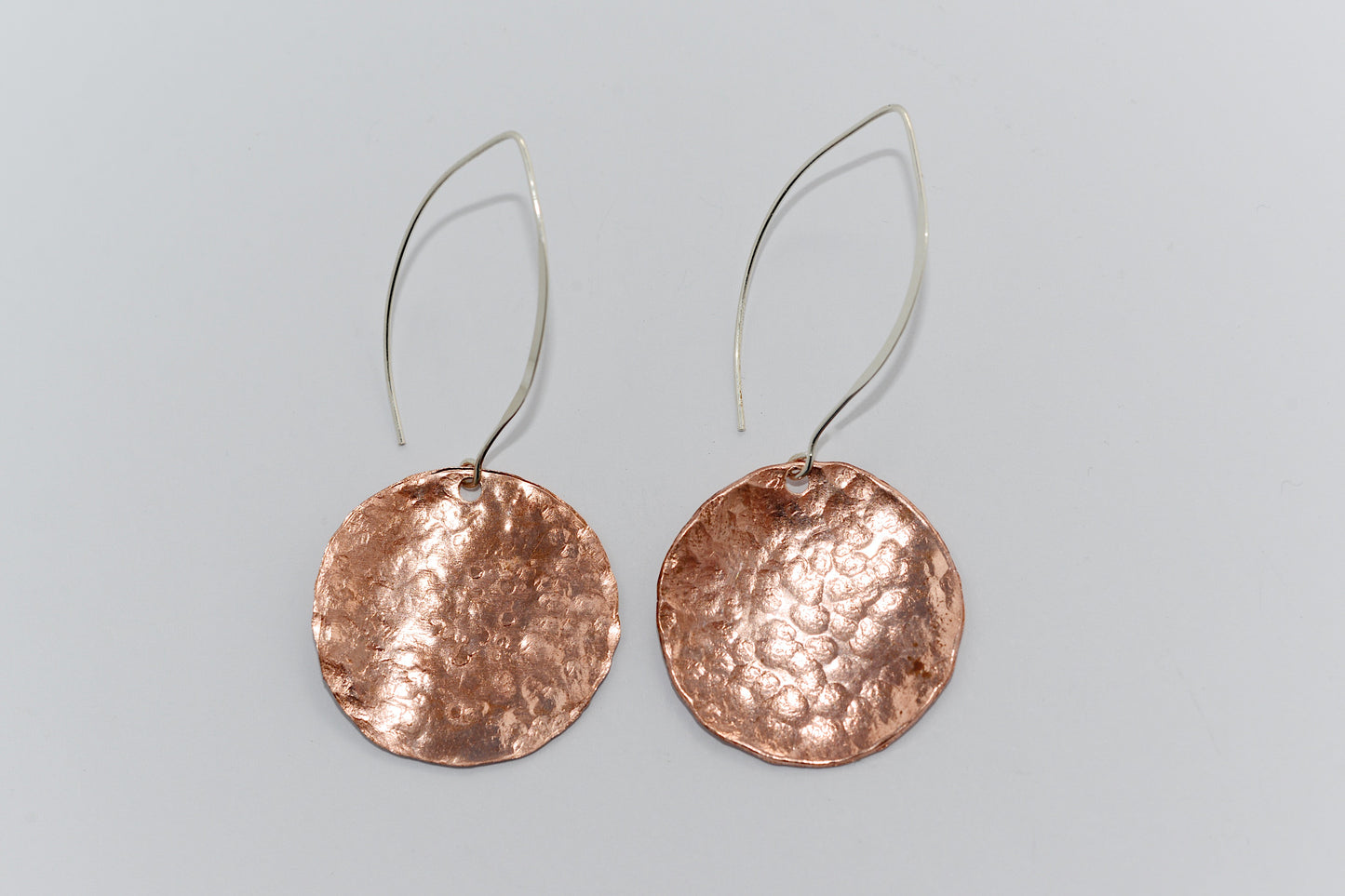 Round beaten copper earrings 30mm diameter