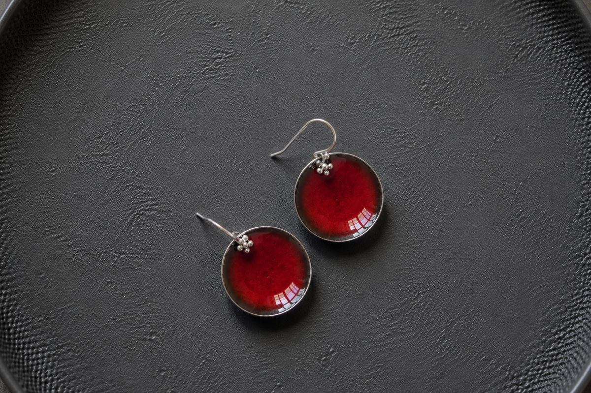 Enamel earrings Red
