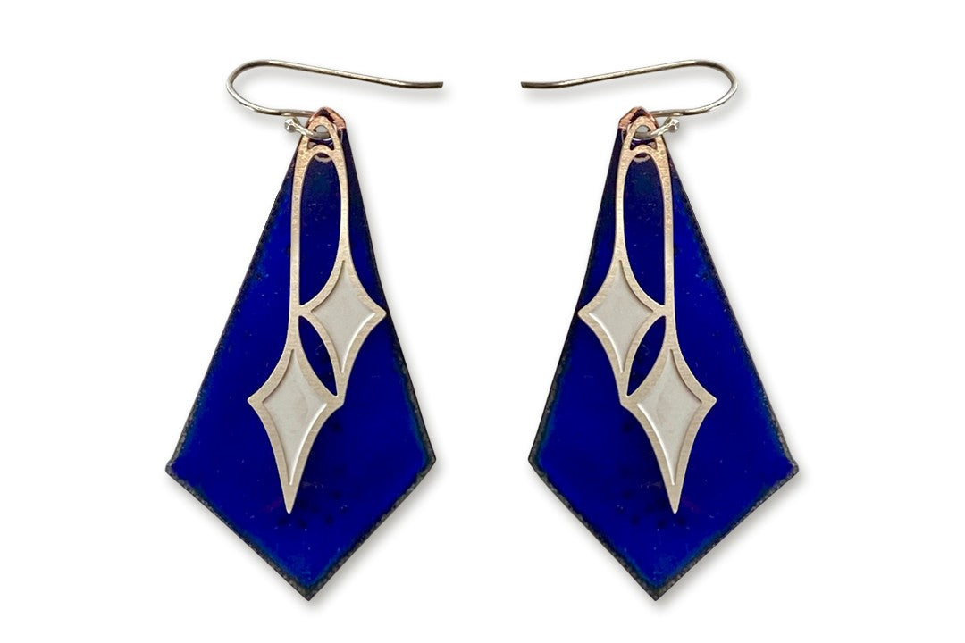 Falling Star earrings with blue enamel
