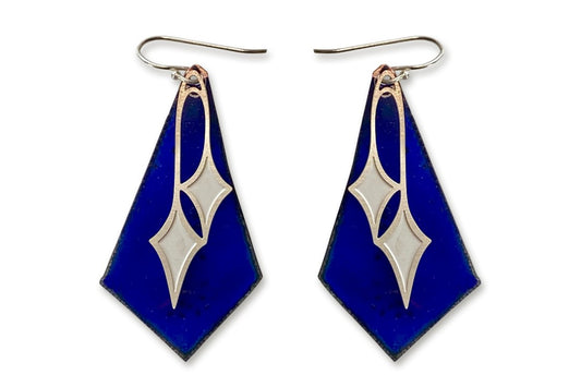 Falling Star earrings with blue enamel