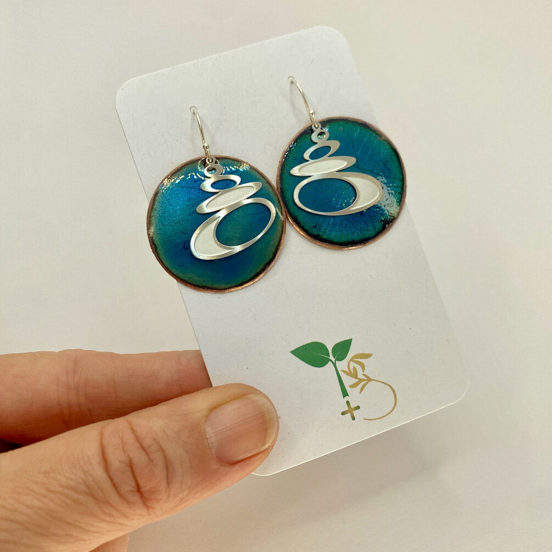 Pebble Earrings with Blue Enamel